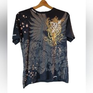 Rebel Spirit Men's T-shirt Size Large with Embroidery and Skull Design Black